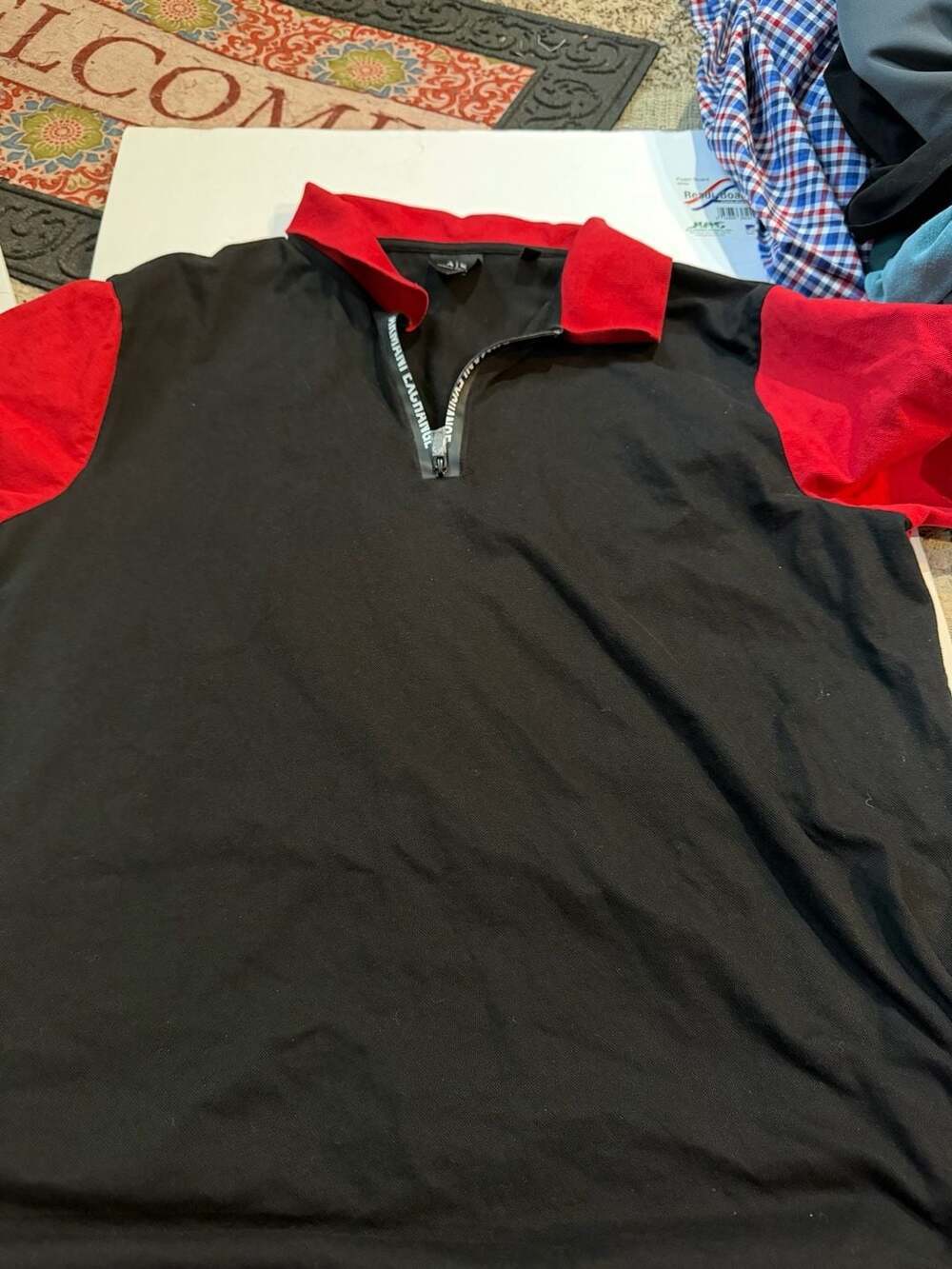 Armani Exchange Men's Colorblock Short Sleeve Quarter-Zip Polo Shirt